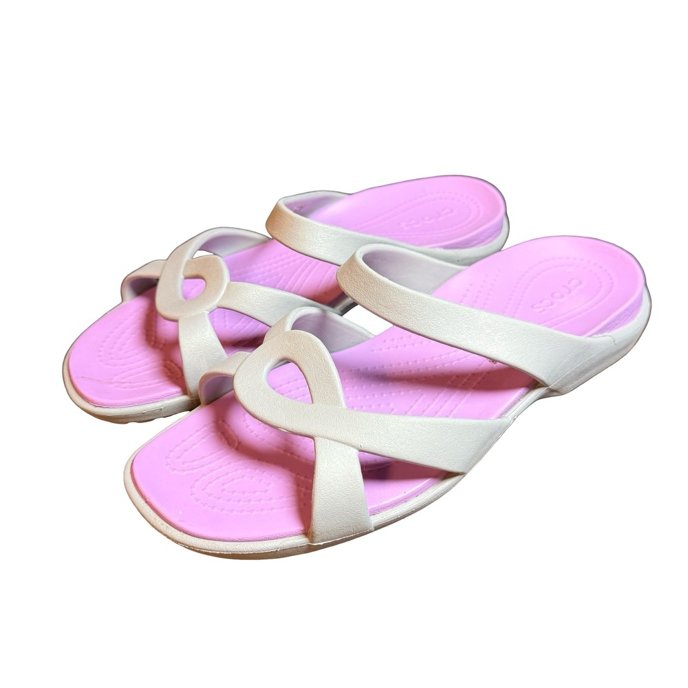 Crocs Meleen Twist Sandals Womens 11 Grey Orchid Pink Strappy Comfort Slides